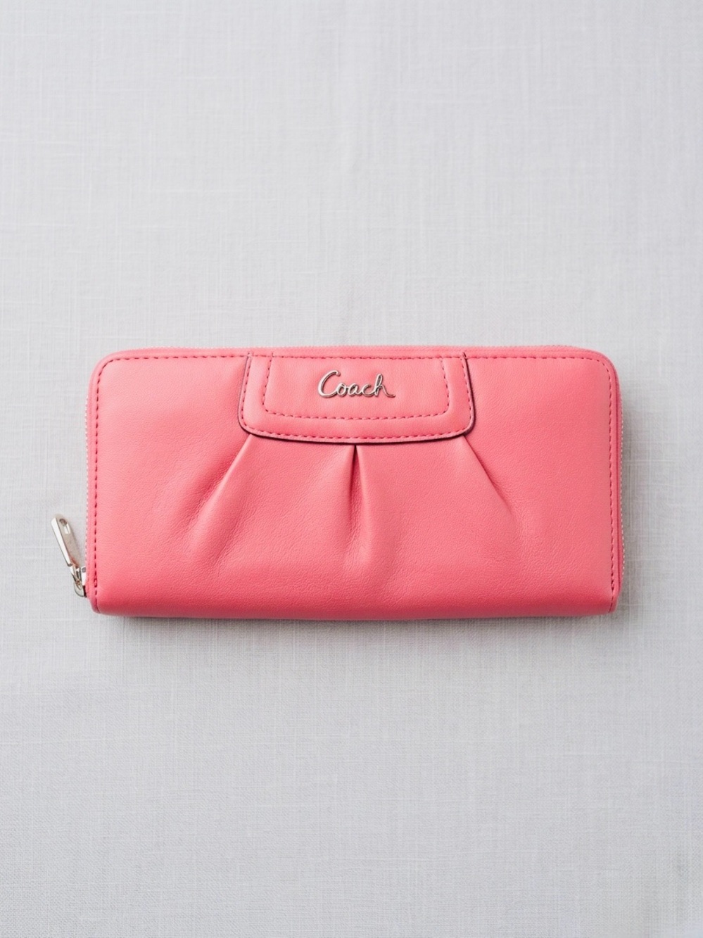 Coach Pink Accordion Zip-Around Leather Wallet